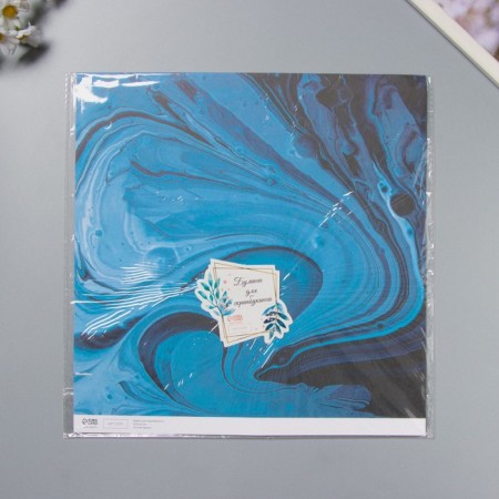 Scrapbooking paper "Blue paint stains" density 180 grams set 5 pcs 30.5x32 cm-4
