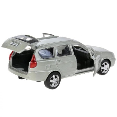 Metallic machine Lada Priora, 12 cm, doors and trunk, inertia, beige color open-3