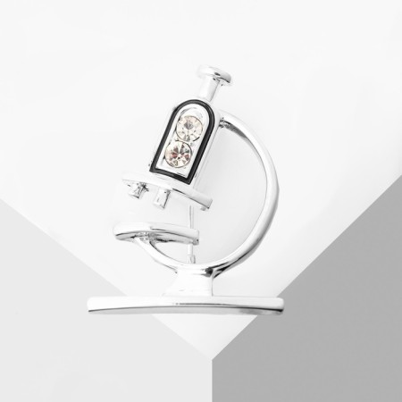 Brooch "Microscope", black and white color in silver