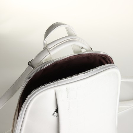 City backpack of artificial leather with lightning, white color-3