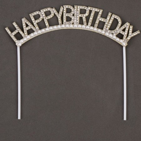 Topper "Happy Birthday", with rhinestones and beads
