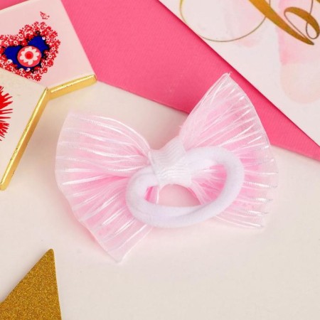 Hair gum "Alyonushka" cell, 6.5 cm, pink-white-1