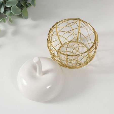 Coramics box, Metal "Apple" White 8.5x8.5x12 cm-3