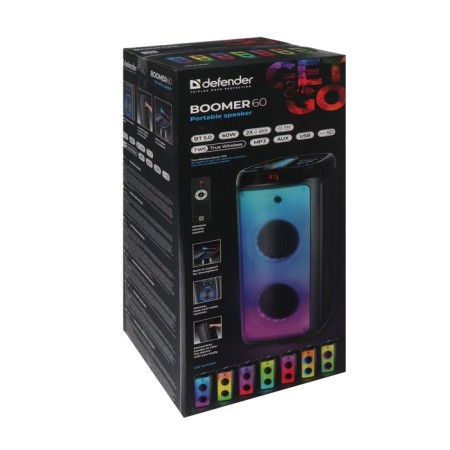 Portable column Defender Boomer 60, 60W, 3600mach, BT, FM, USB, AUX, display, backlight-7