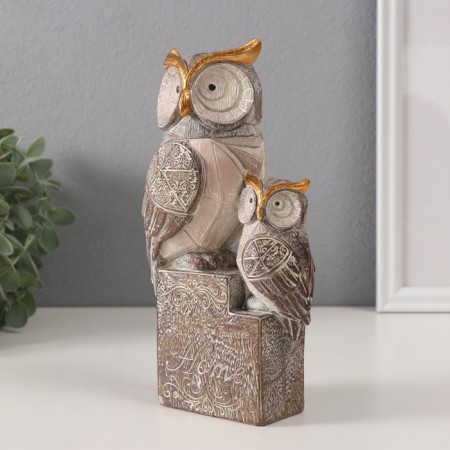 Polystone souvenir "Eagle owl with a modern podium" Bezh 11x7.3x20.5 cm-3