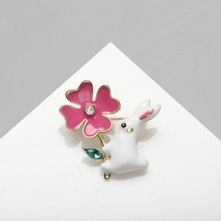 Broach "Bunny" with a flower, colored in gold-1