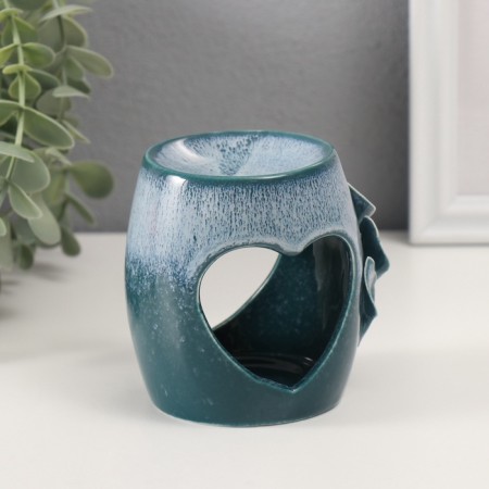 Aroma lamp ceramics "Heart with leaves" White-blue 8.5x7.5x9 cm-3