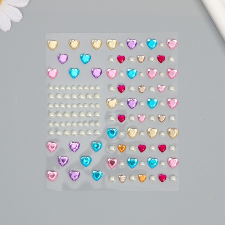 Stick plastic rhinestones "Color hearts and pearls" 12x10 cm-1