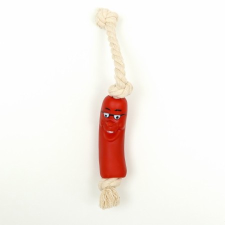 Toy "Sausage with glasses on rope" for dogs, 14 cm-1