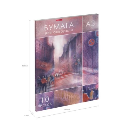 A3, 10 sheets watercolor paper, block 180 g/m², Erichkrause "City Jazz", 100% white, in cardboard folder-2