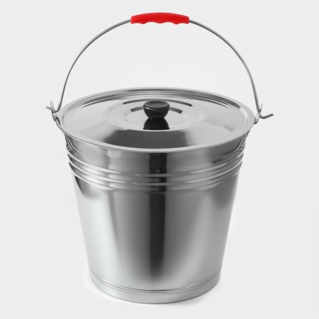 A bucket with a lid, 12 l, d = 32 cm, from stainless steel Aisi 201