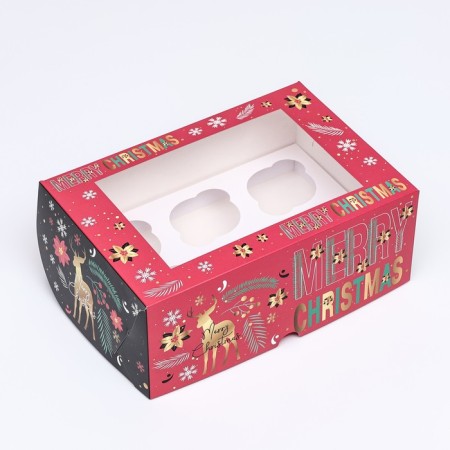 Packaging for 6 cupcakes with the window "Merry Christmas", 25 x 17 x 10 cm-2
