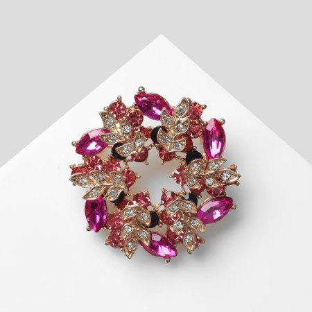 Brooch "Circle of twisted", raspberry color in gold-2