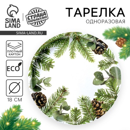New Year's Papa plate "Happy New Year", spruce branches, disposable