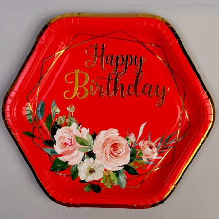 Paper plate "Happy Birthday", in a set of 6 pieces, red color