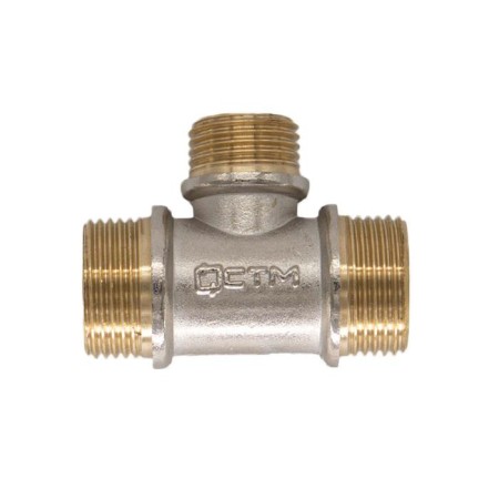 STM tee, 3/4 "x1/2" x3/4 ", outer thread, nickel -plated brass-1