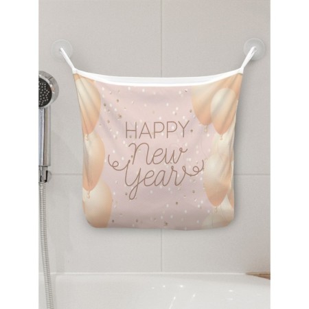 Organizer in a bath on suction cups “Festive congratulations on NG”, for storing toys and trifles, size 33x39 cm