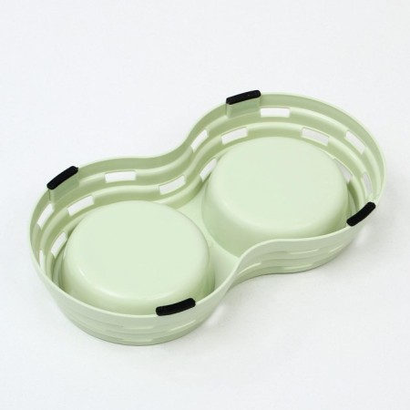 Metal dual bowl on a plastic base 2 x 160 ml, 25 x 14 x 5 cm, green-6