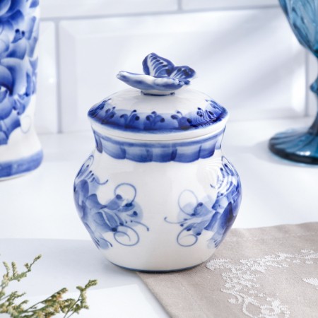 Pot "Flowers", for hot and spices, 10 x 8 cm, gzhel-1