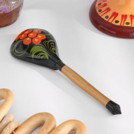 Wooden spoon "Chernushka", semi -Babaska, Khokhloma-1