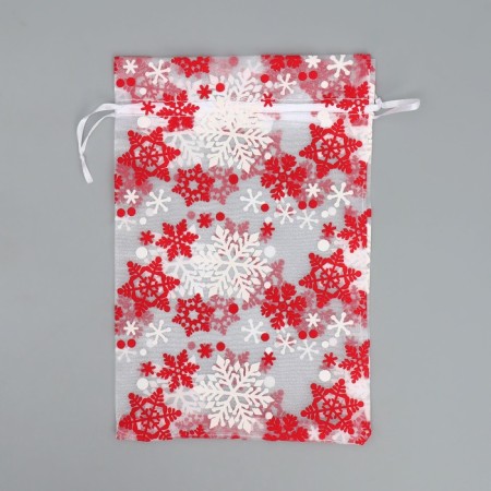 Bag gift organza "New Year's dance", snowflakes, 16 x 24 cm +/- 1.5 cm, New Year-5