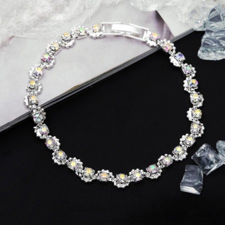 Bracelet with rhinestones “ice” stream, rainbow color in silver, 18 cm-2