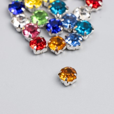 Rhinestones in the DACs Round 6 mm (20 pcs/pack), mix, silver frame-1