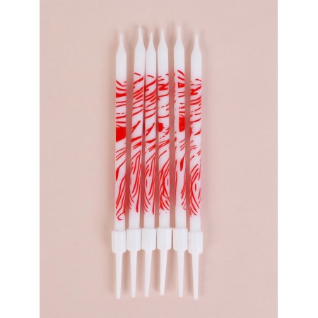Candles for the cake "wavy lines", 6 pcs, white with red-1