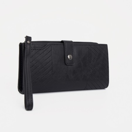 Men's purse on the button, a department for bills, for maps, for coins, black color