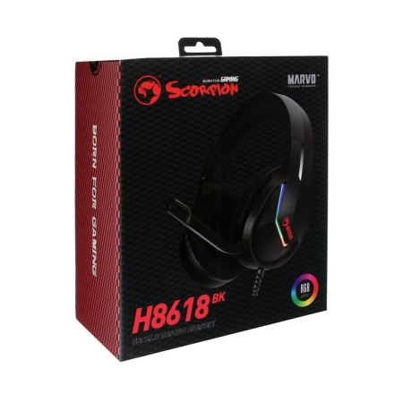Marvo H8618 BK headphones, game, full -size, microphone, USB, 2 m, RGB, black-7