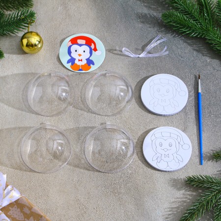 Christmas tree decoration for coloring "Cute penguin" Size: 8 cm; 2 pcs., Brush-6