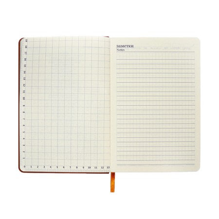 Leduced Diary A5, 140l, Cage, leatherette, elastic band, black cut, brown-10