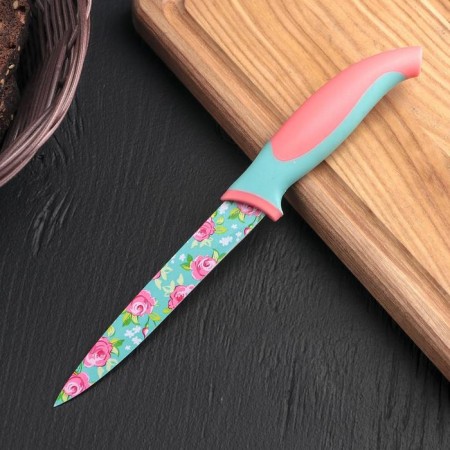 Kitchen knife with an anti -wagoning coating of the “flowers” ​​shares, blade 12 cm