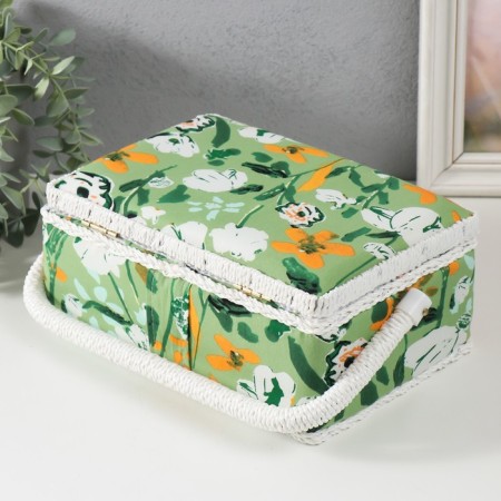 Casket for needlework "Summer flowers on green" 24x16x11 cm-4
