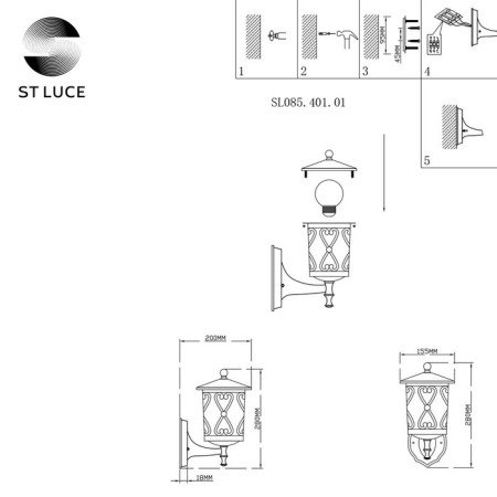 Street wall lamp ST LUCE. SL085.401.01. Lorne. 1x60 W, E27, 15.5x28 cm, black color-9