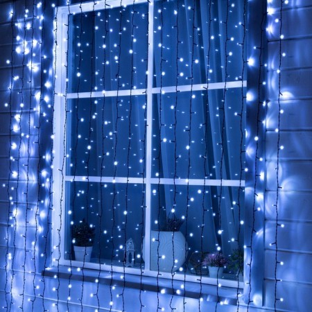 Garland "Curtain" 2 × 9 m, IP44, UMS, dark thread, 1800 LED, white glow, 220 V
