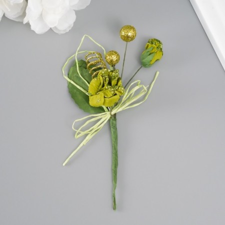 A set of decorative bouquets (12 pcs) "Rose" with brilliance, 5x9 cm, light green