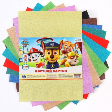 Cardboard color with sparkles, A4, 10 sheets, 10 colors, non -unilateral, in a package, 250 g/m², puppy patrol-2