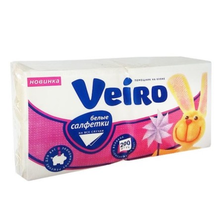 Paper Napkins Veiro, 24 x 24 cm, white, 1 layer, 200 liters
