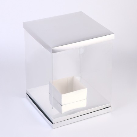 Box for flowers with a vase and PVC are folding windows, 23 x 30 x 23 cm, silver-2