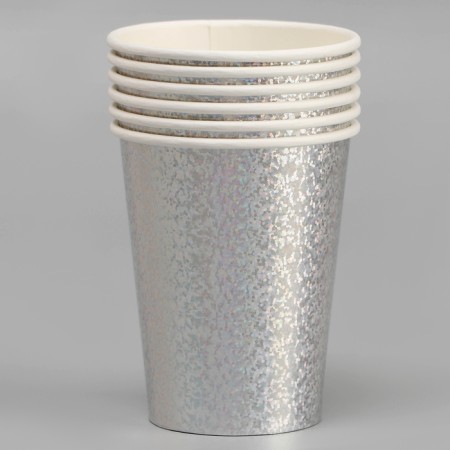 Paper glasses "holography", 6 pcs., Silver color-1