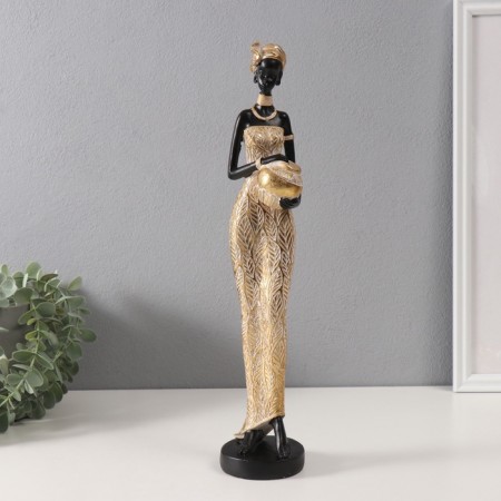 Souvenir Polystone "African in a dress with leaves, with a pot" Gold 8.5x8x39 cm