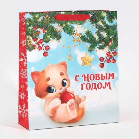 Laminated vertical "Playful kitten", M 26 x 30 x 9 cm, New Year-1