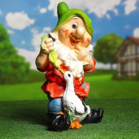 Garden figure "Dwarf with a duck" 18x24x49cm