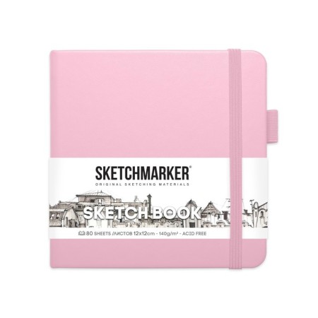 Sketchmarker sketchbook, 120 x 120 mm, 80 sheets, solid leather cover, pink, block 140 g/m2-1