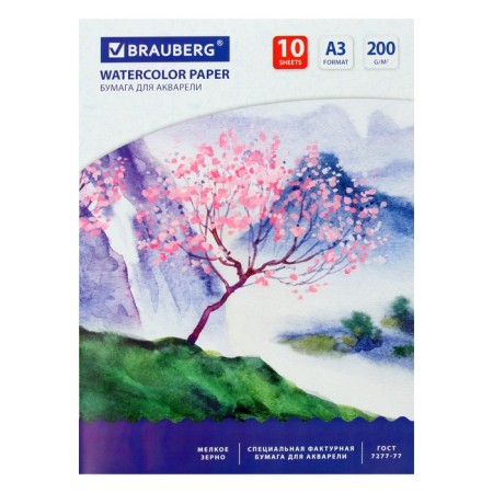 Watercolor folder A3, 297 x 420 mm, 10 sheets, block 200 g/m2 paper according to GOST 7277-77-5