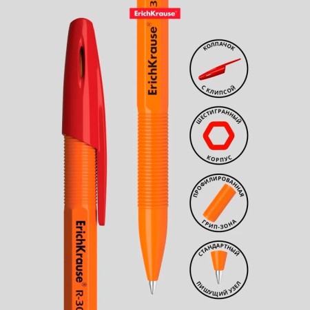 Ballic handle Erichkrause R-301 Orange Stick, node 0.7 mm, ink red, letter line 2000 meters, barcode on the handle-1