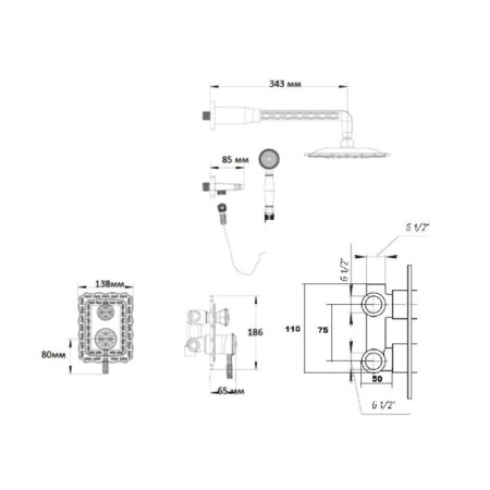 Bronze de Luxe 10138DF shower system, without spout, tropical shower, hidden installation, brass 414233-3