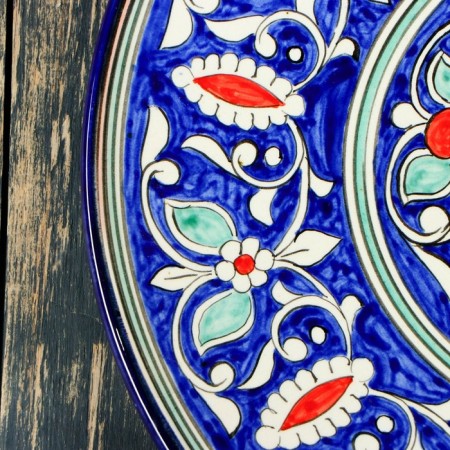 Tortovitsa Rishtan ceramics "Flowers", 31 cm, blue-2