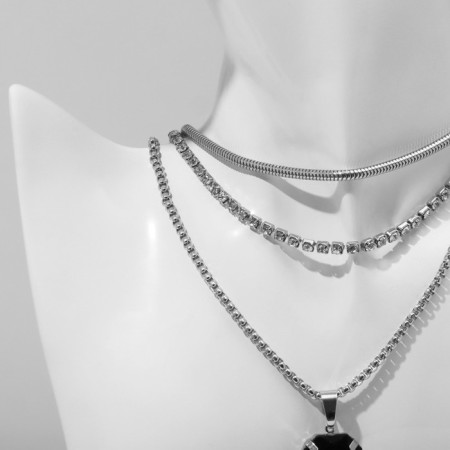 Pendant "Chain" inspiration, 3 threads, color silver, 57 cm-1
